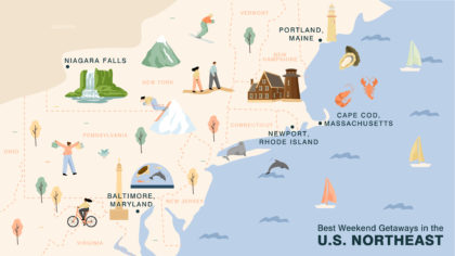 us northeast weekend getaways map