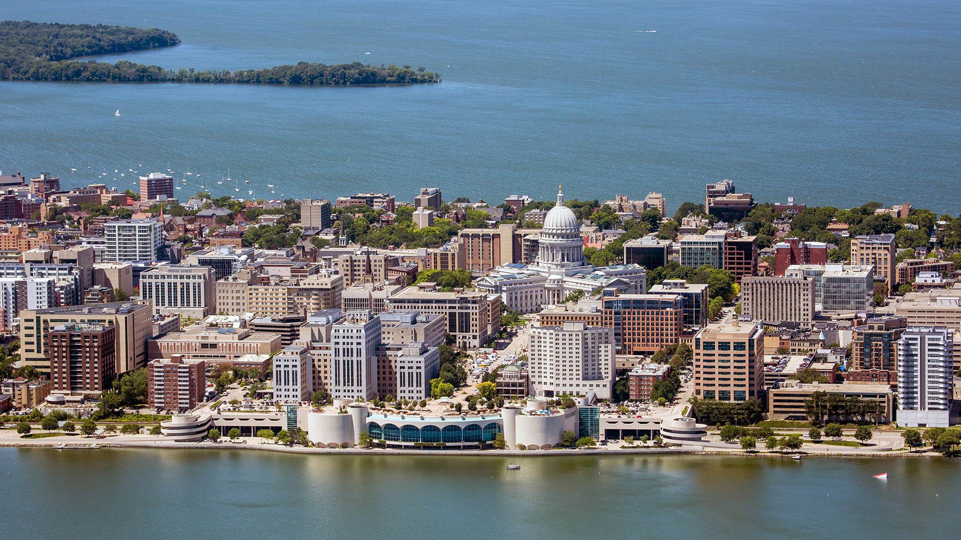 Aerial Downtown Madison Wisconsin 