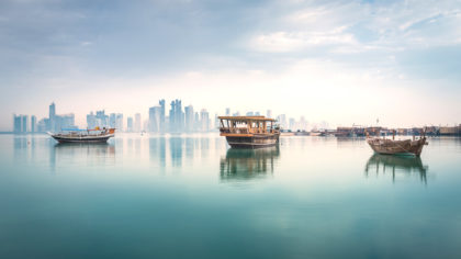 the pearl qatar waterfront and dhow boat