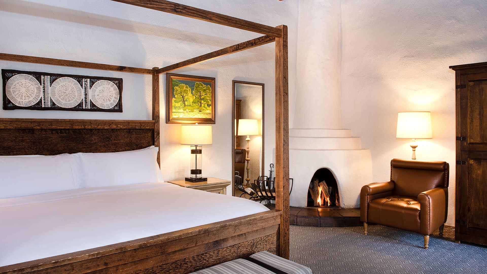 A fireplace hotel room