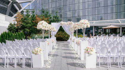 A wedding ceremony set up on the sixth floor