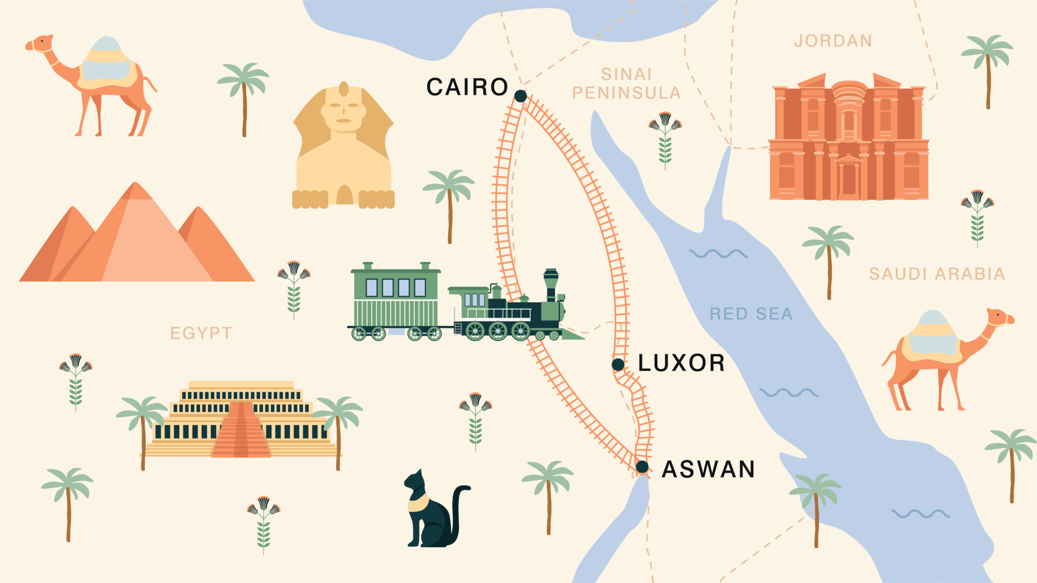 A map of Egypt train routes