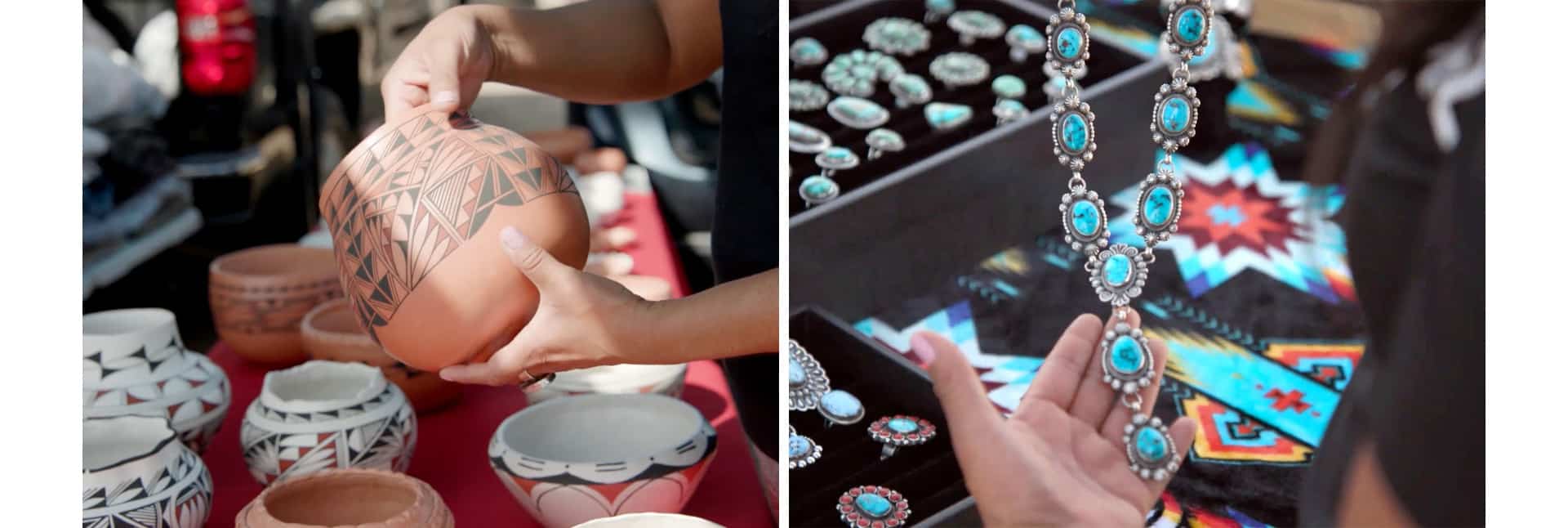 pottery and turquoise jewelry at flea market