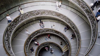 a staircase inside the Vatican museum
