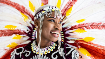 A woman in a carnival costume
