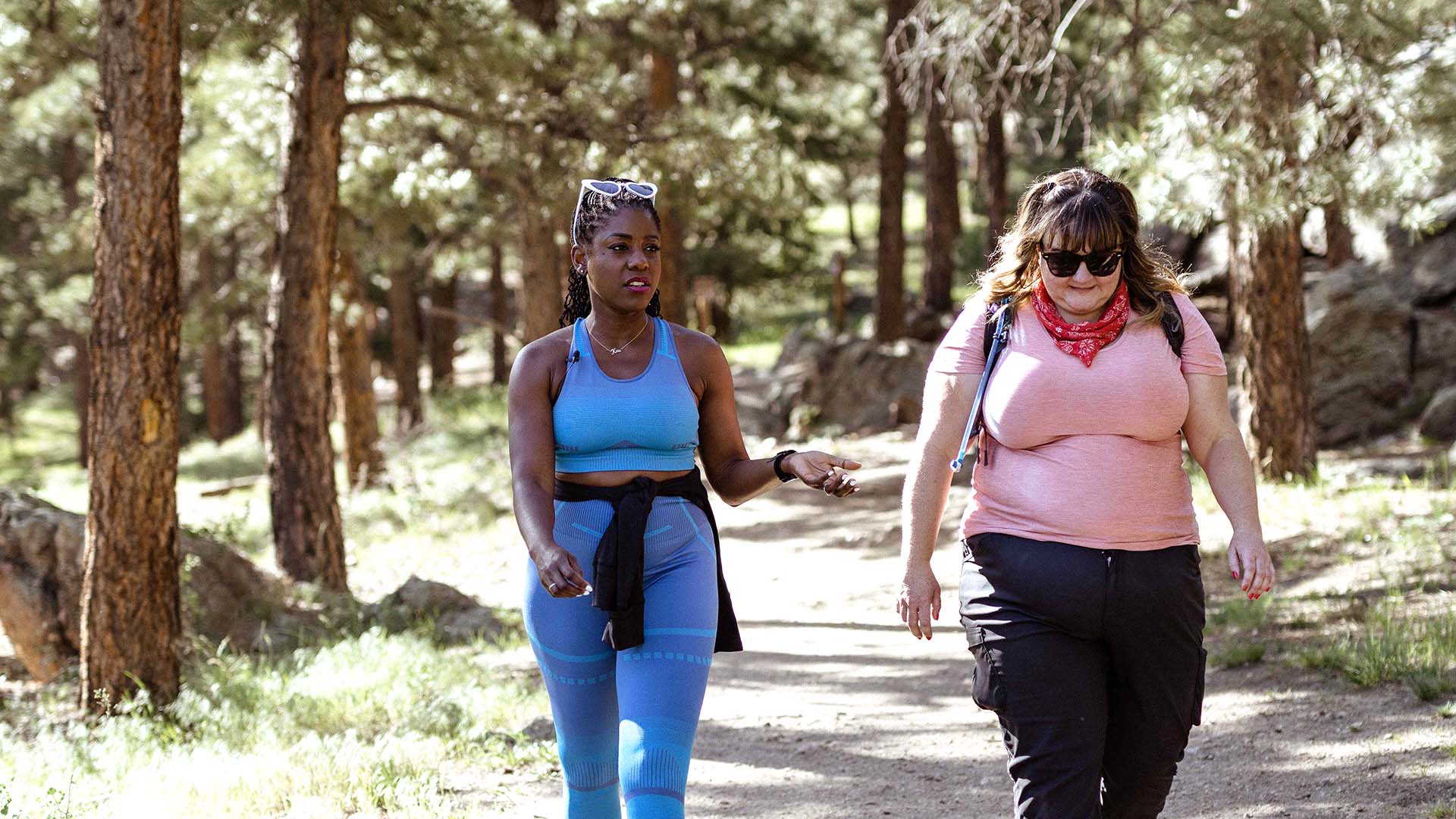 Two women on a hiking trail
