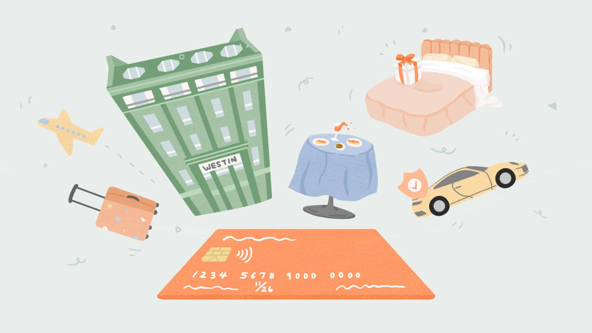 an illustration of credit card and items to spend money on