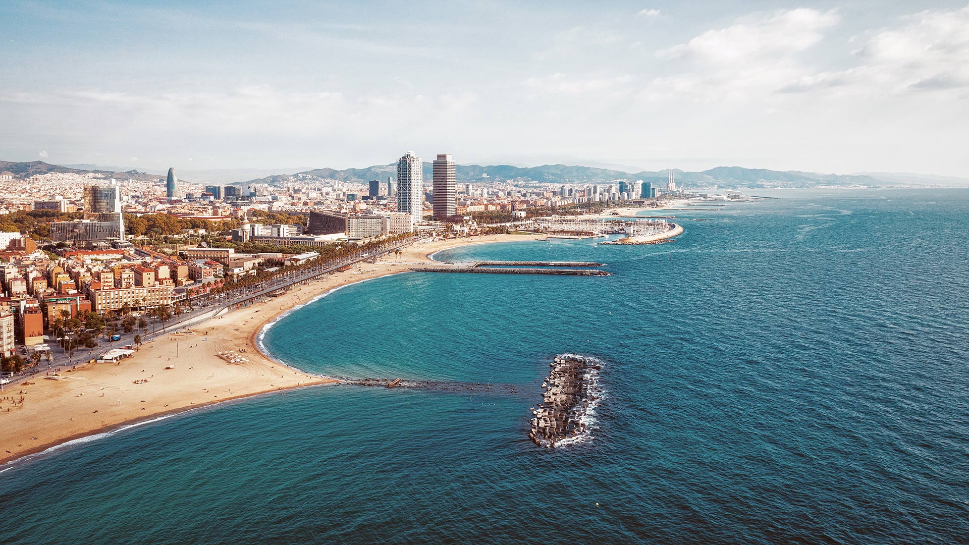 Aerial view of the Barcelona Beach