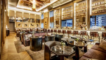 golden interior of louix louis Grand Bar & Restaurant