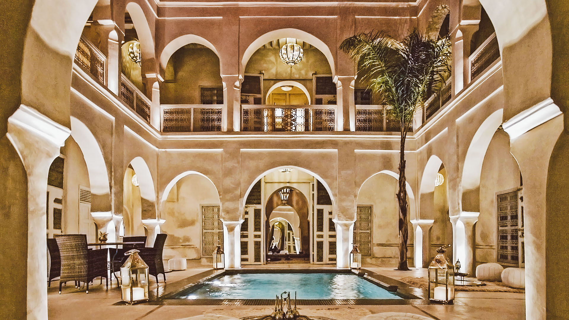 Anayela Marrakesh, a Member of Design Hotels palace hotel limestone pool in Marrakesh courtyard