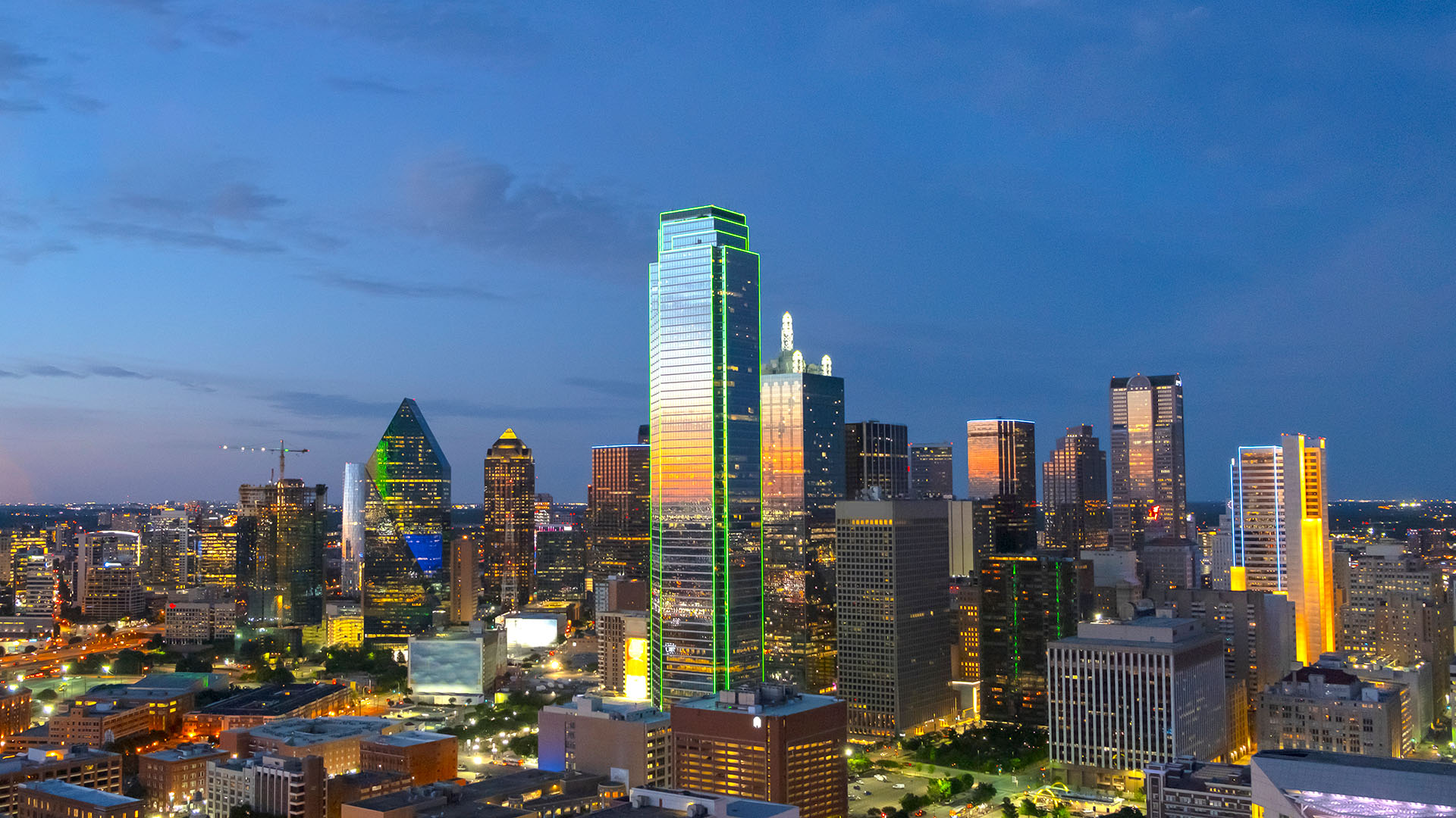 Dallas skyscrapers in night sky