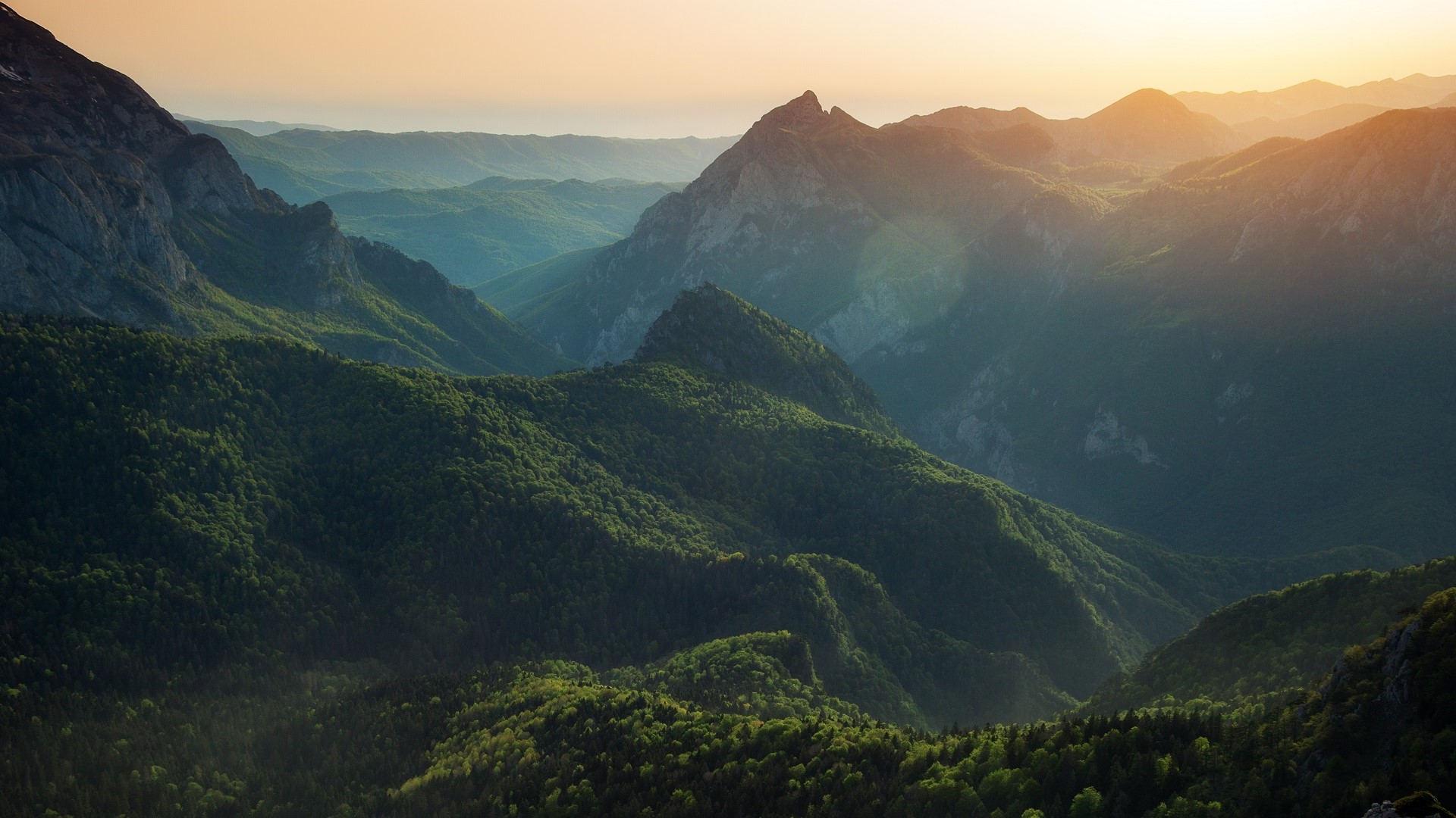 sunset over the Perućica forest and mountains in Bosnia and Herzegovina