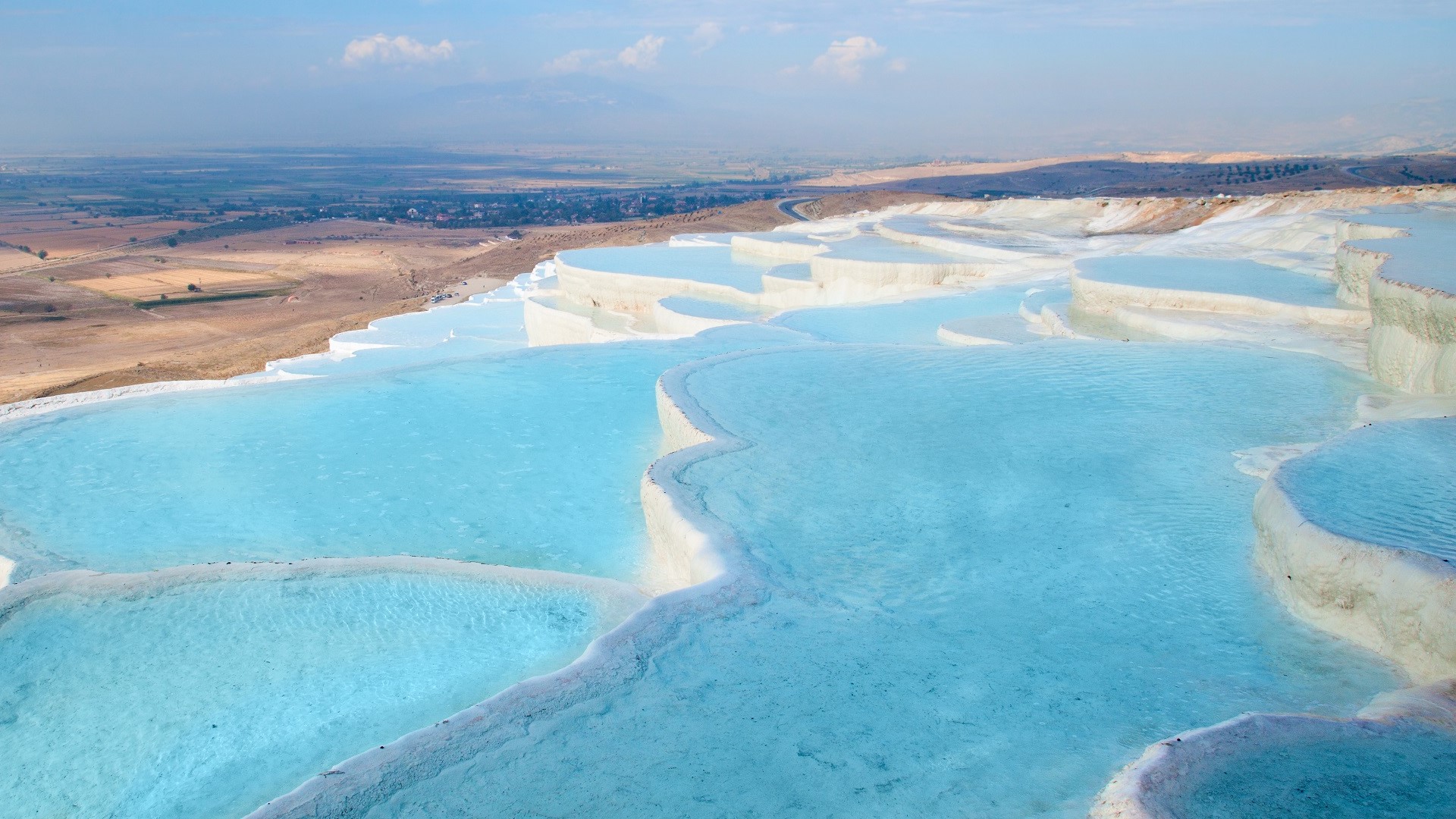 Natural travertine pools and terraces, Pamukkale, Turkey salt flats