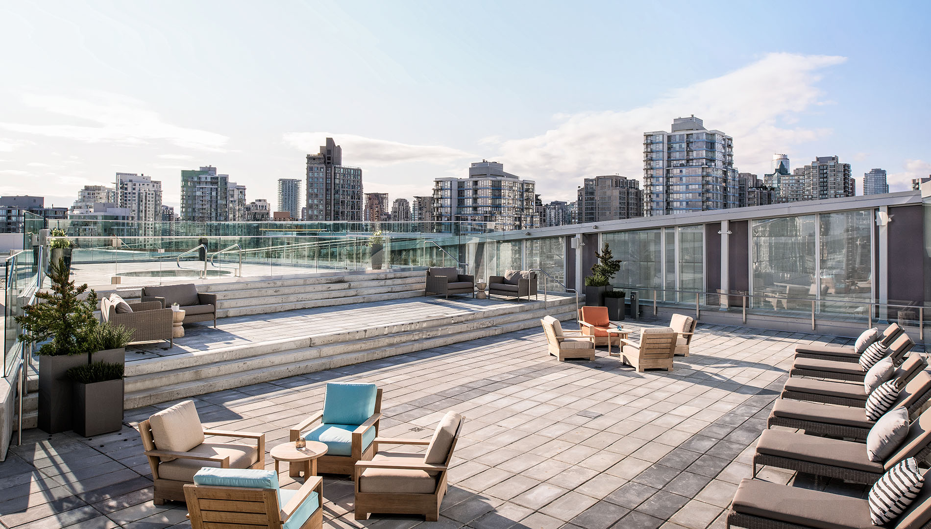 roof pool and lounge view of Vancouver from the JW Marriott Parq Vancouver