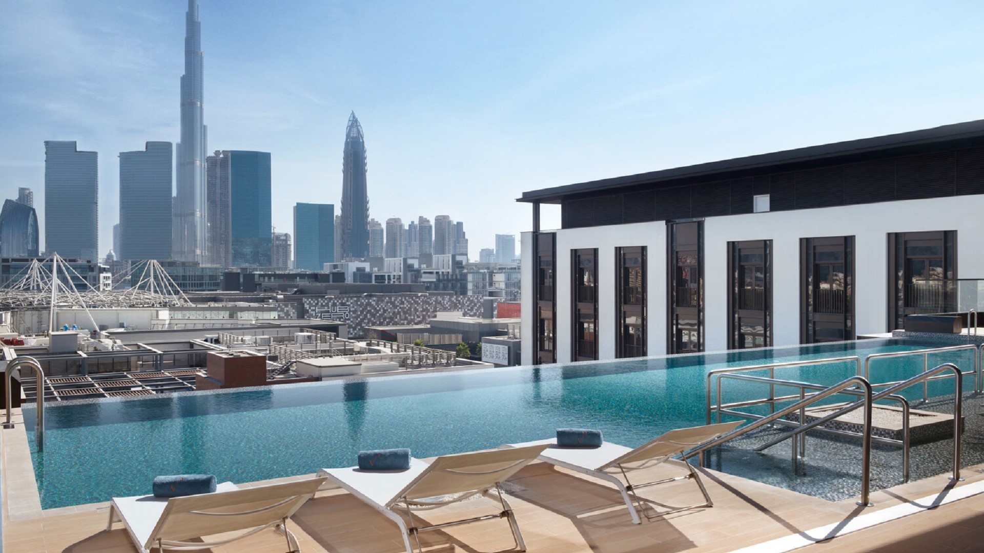 Rooftop infinity pool at LookUp; Dubai rooftop bars