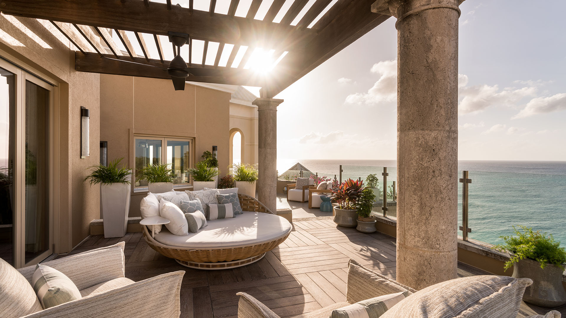 patio lounge and Carribean views at The Ritz-Carlton, Grand Cayman