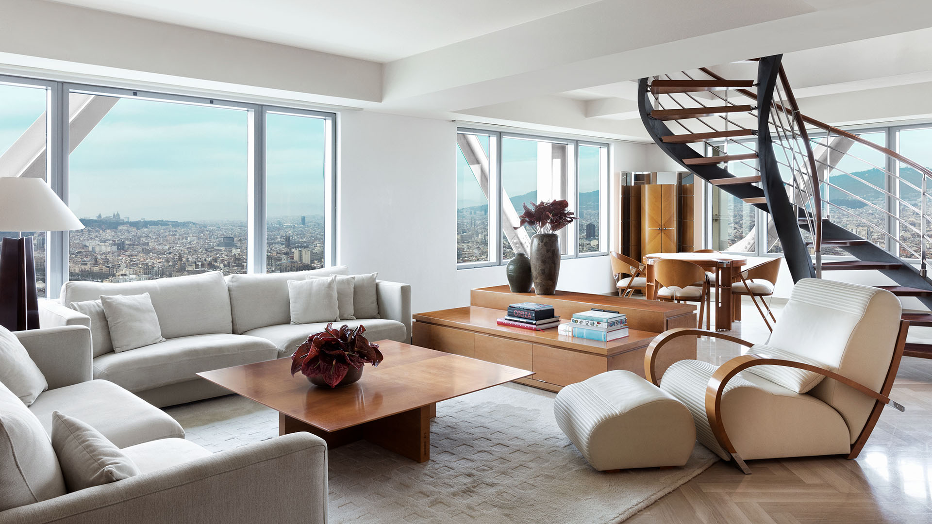 modern penthouse living room above Barcelona; the Barcelona Penthouse at Hotel Arts Barcelona