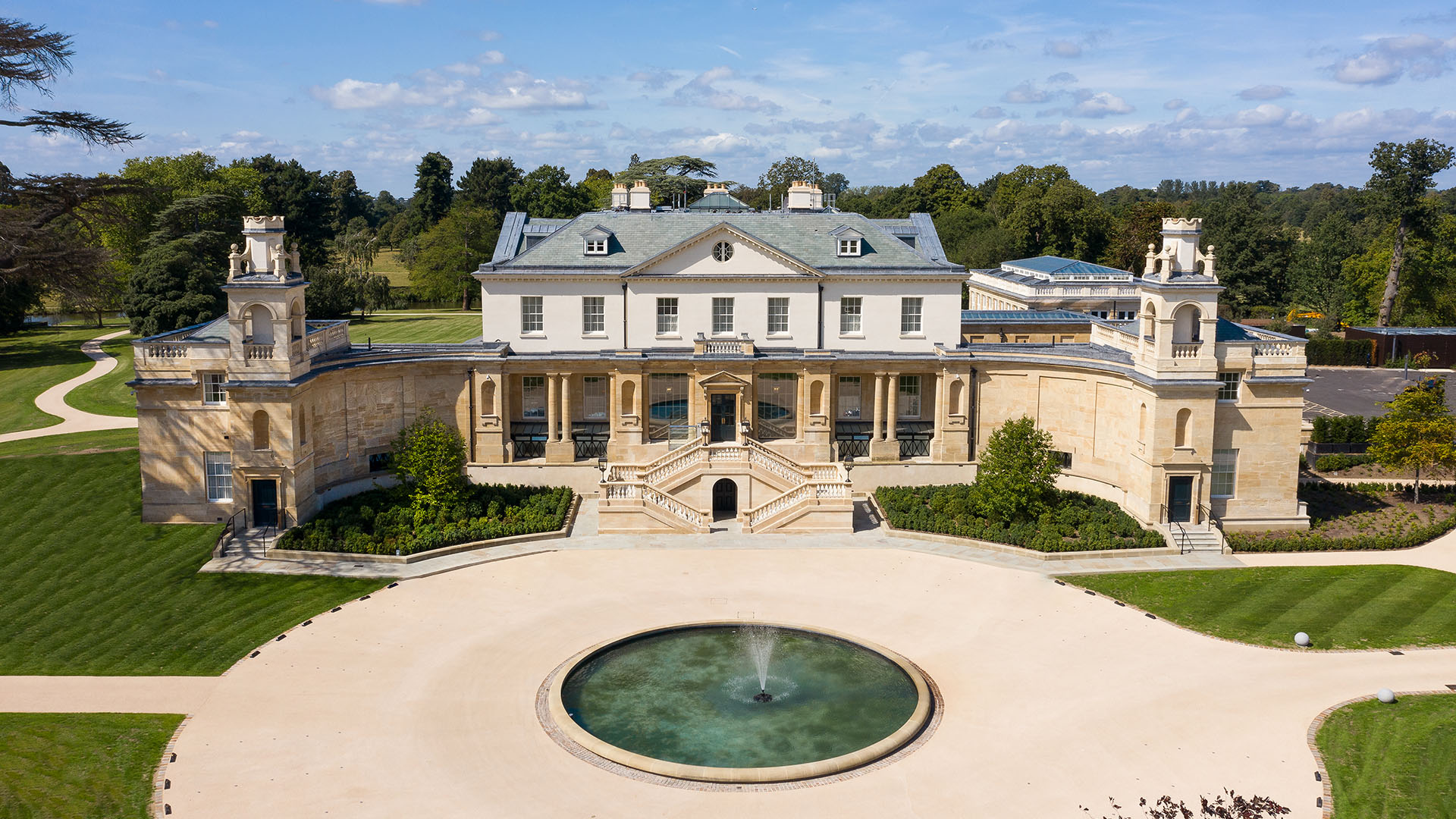 The Langley, a Luxury Collection Hotel, Buckinghamshire, England fountain and grounds