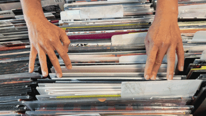 looking through records at Byrdland Records