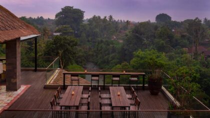 Sthala, a Tribute Portfolio Hotel, Ubud Bali terrace and rainforest in Bali, Indonesia