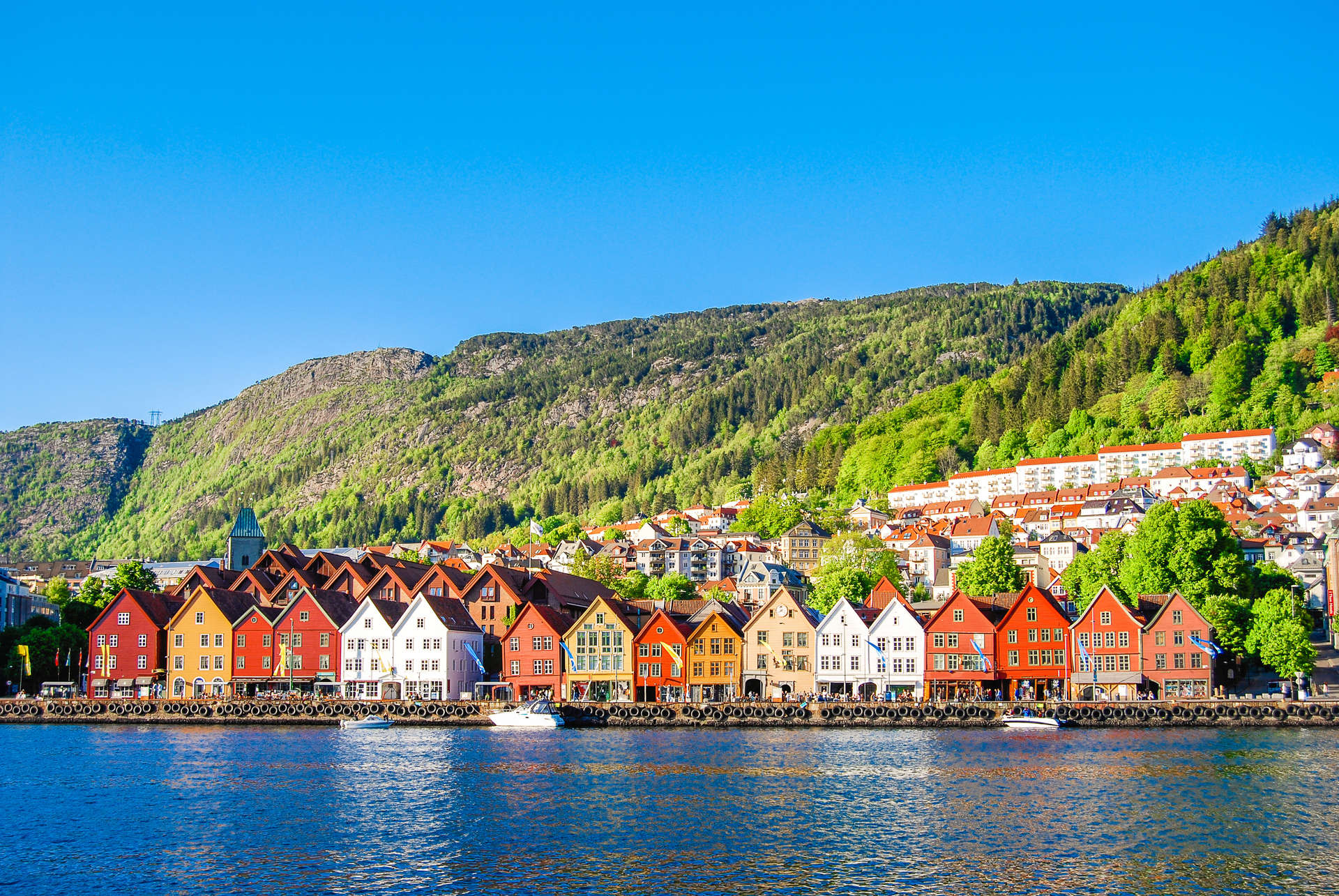 colorful buildings line the waterfront of Bergen, Norway