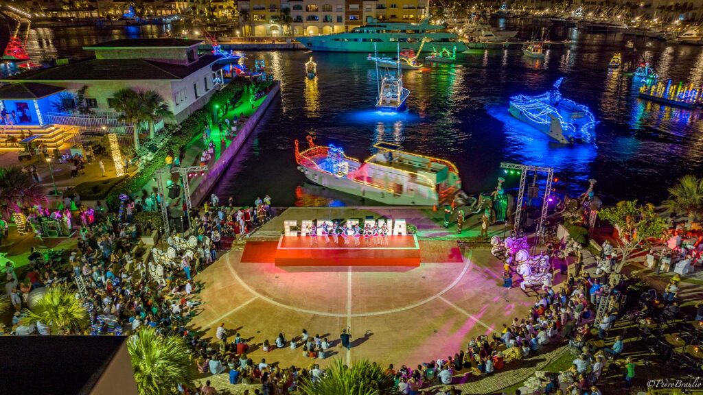 aerial view of the Holiday Boat Parade in Cap Cana, Dominican Republic