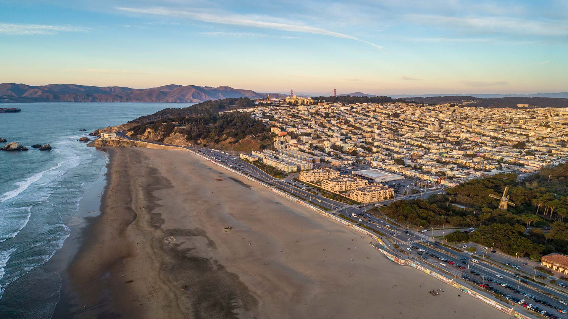 aerial view of Ocean Beach in San Francisco