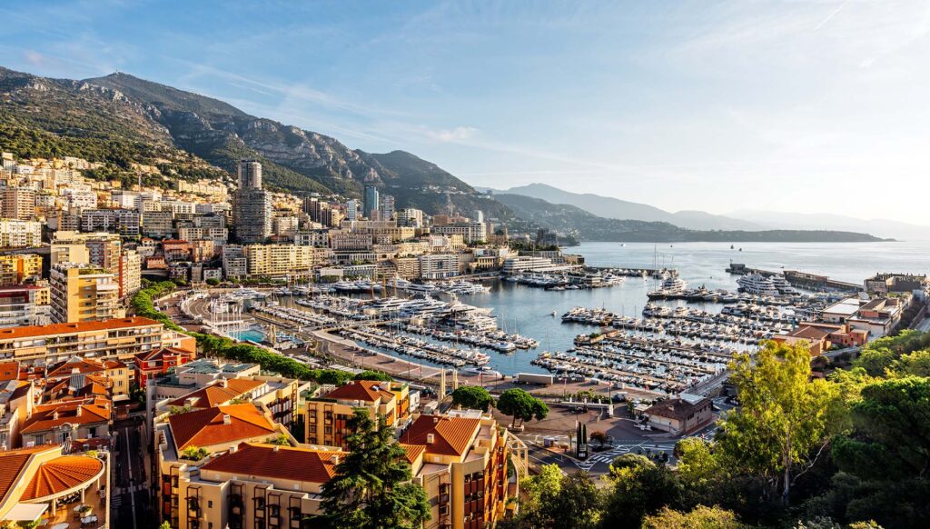 Aerial view of Port Hercule in Monte Carlo
