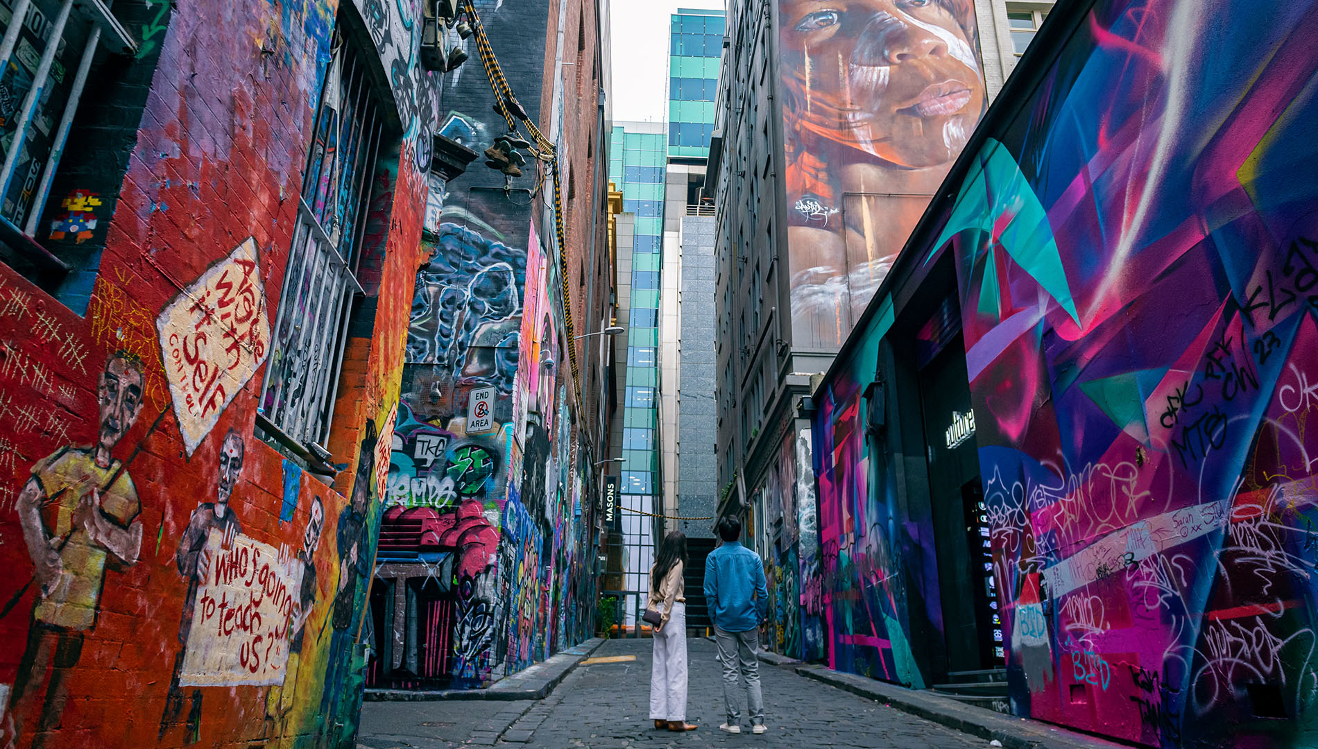 Colorful street art on Hosier Lane in Melbourne, Australia