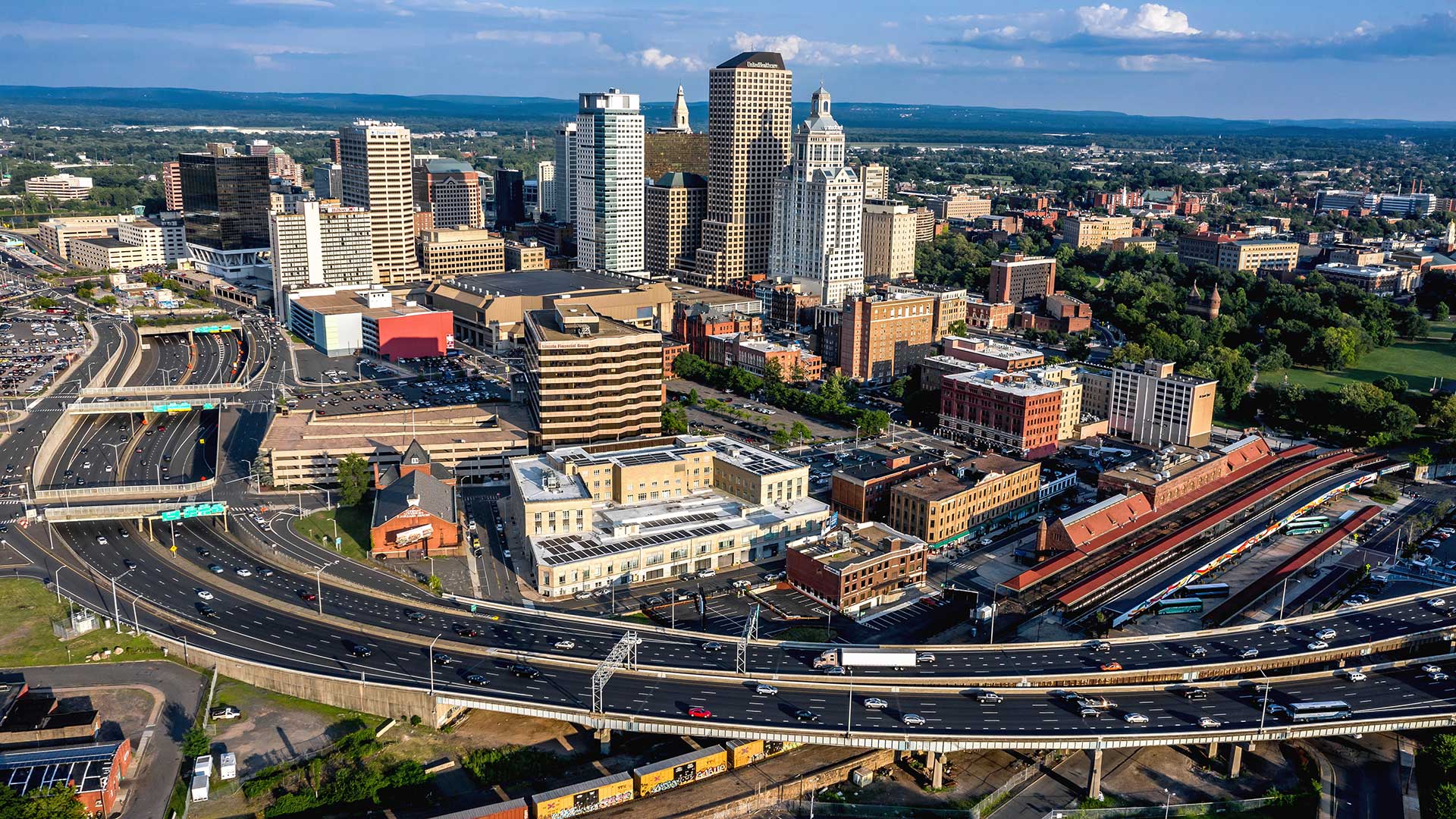 Aerial view of downtown Hartford, Connecticut