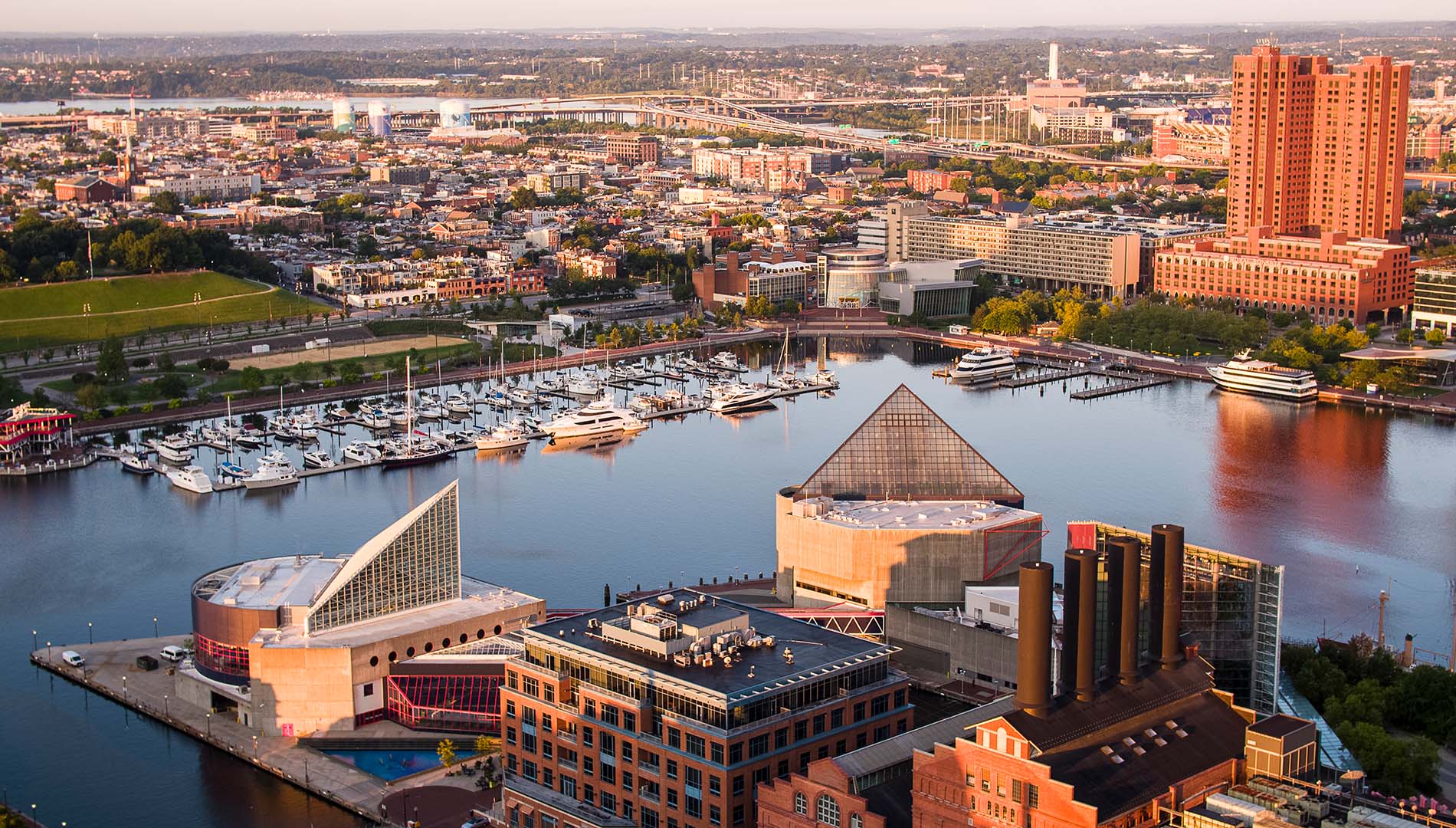 Aerial view of Baltimore's Inner Harbor