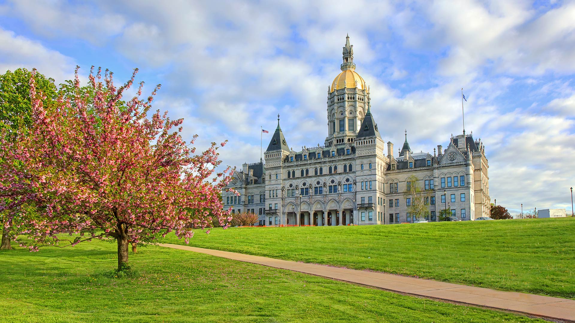View of the Connecticut State Capitol in Hartford in spring