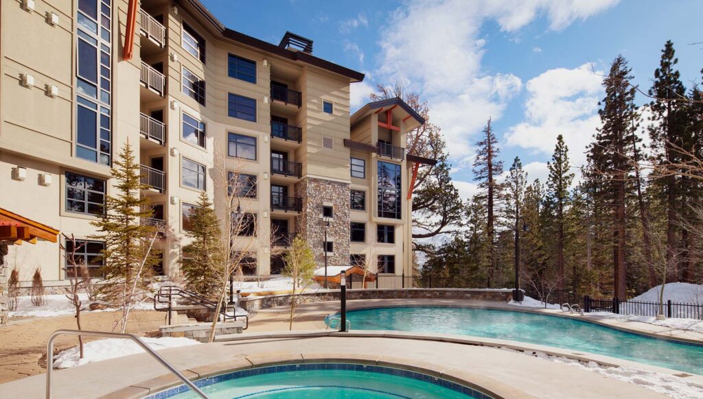 An outdoor swimming pool area at The Westin Monache Resort, Mammoth