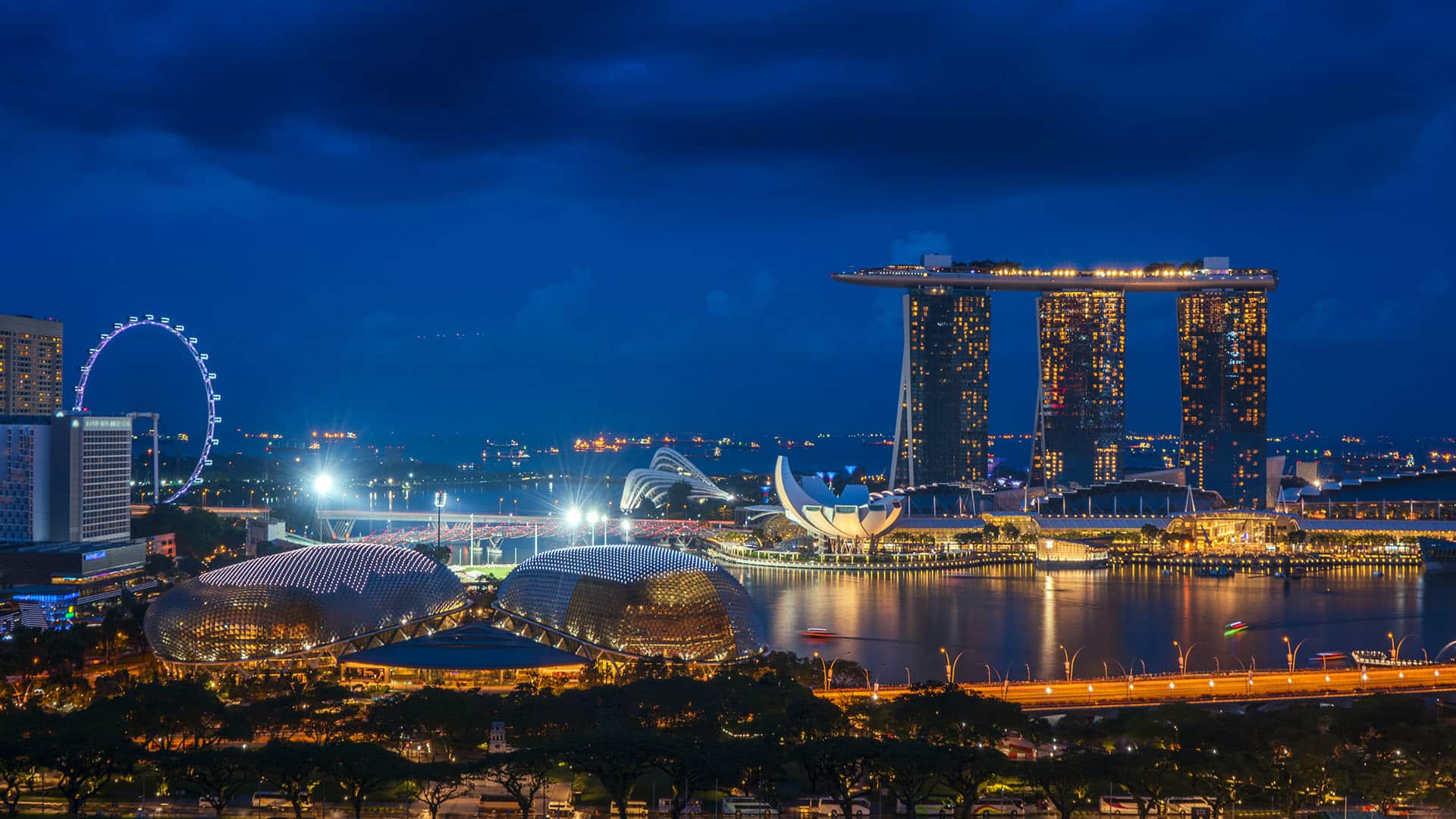 View of Singapore's skyline at night