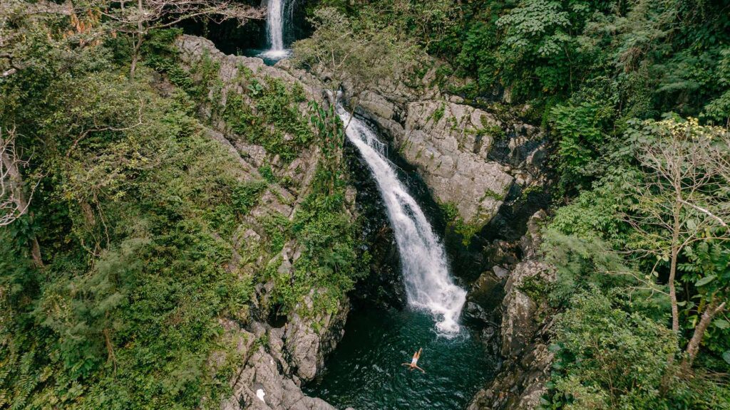 view of a waterfall in fiji.
