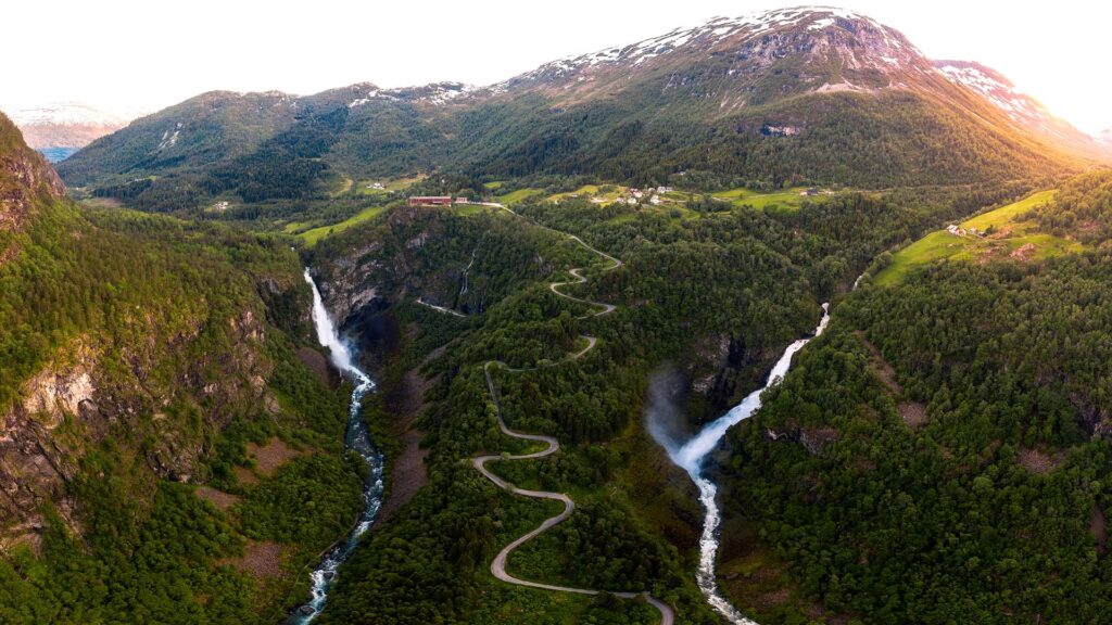 mountains in the town of voss, norway