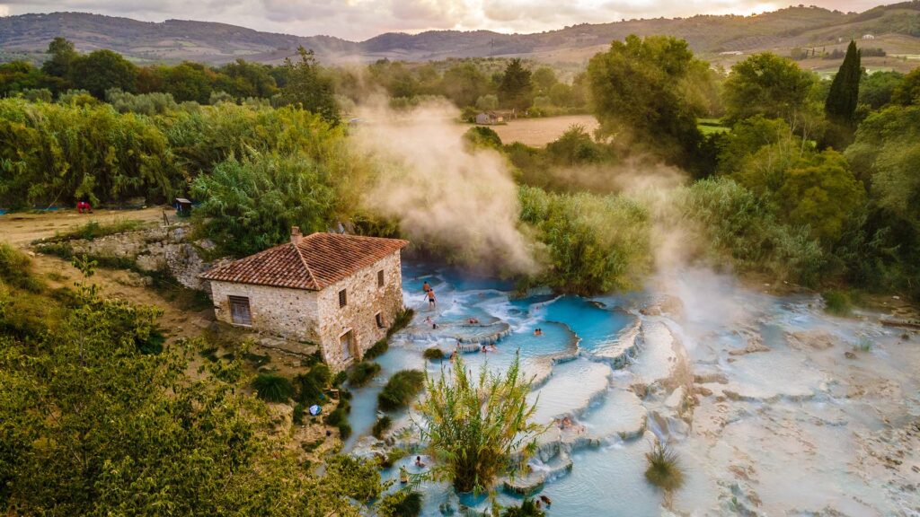 hot springs in the town of saturnia, tuscany.