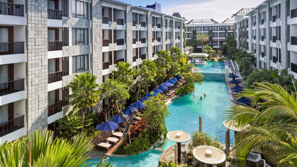 aerial view of a pool area at Courtyard by Marriott Bali Seminyak Resort 