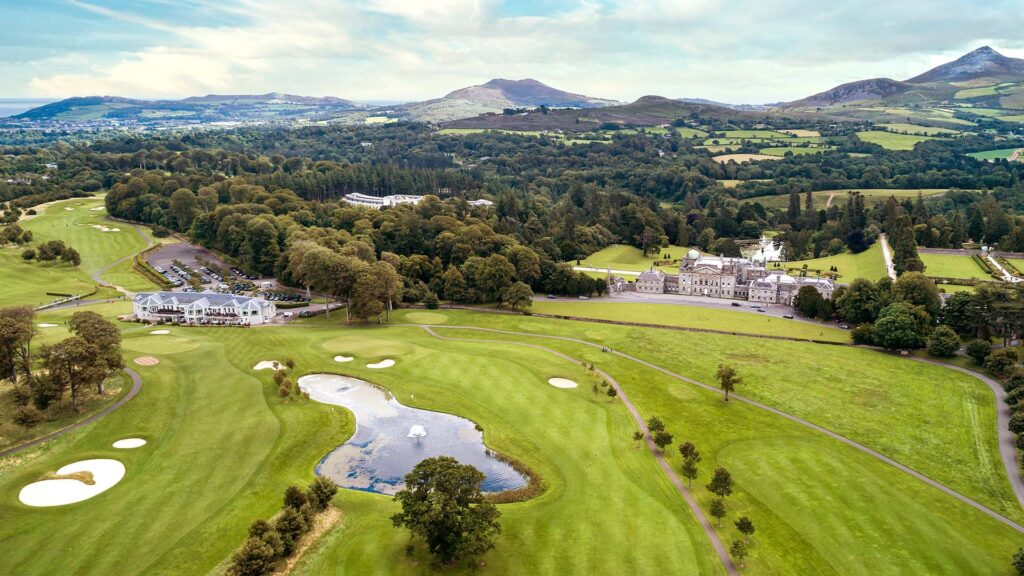 aerial view of the golf course at powerscourt hotel