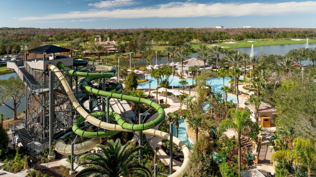 an elevated view of the ritz-carlton grande lakes water park
