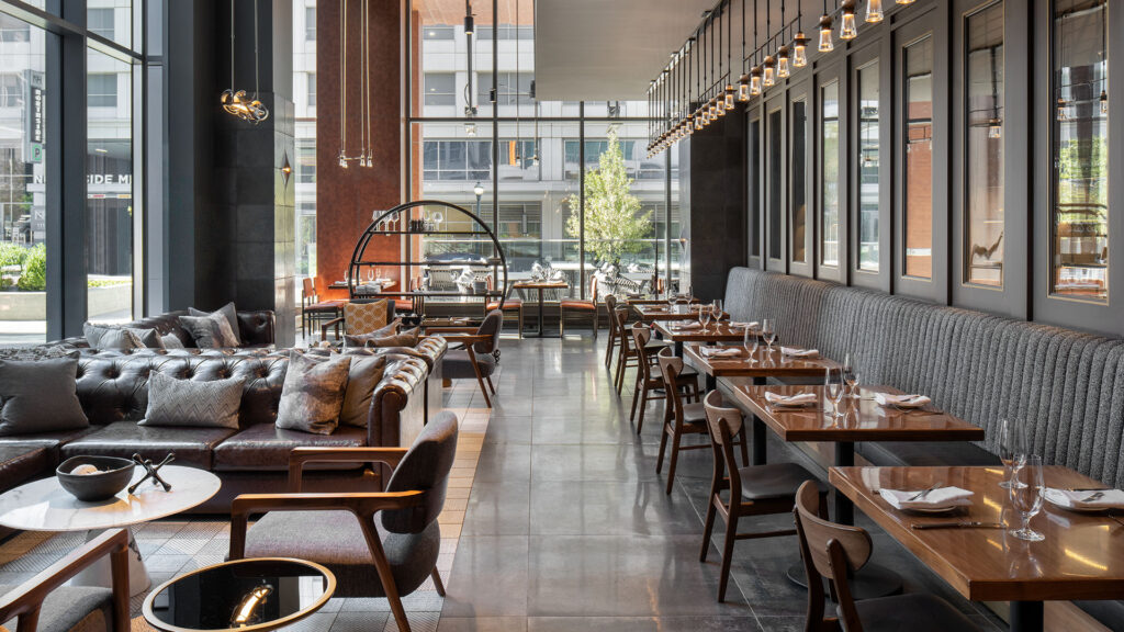 the dining area at Reverence restaurant, located at Epicurean Atlanta, Autograph Collection 