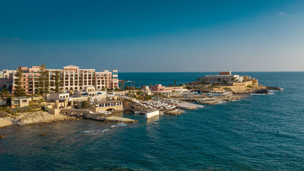 aerial view of The Westin Dragonara Resort, Malta and the surrounding water
